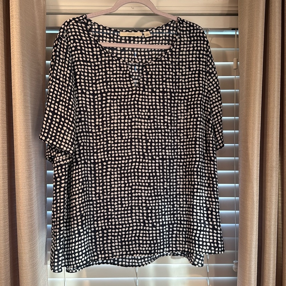 Sejour Women’s Blouse Navy Blue and White Dots